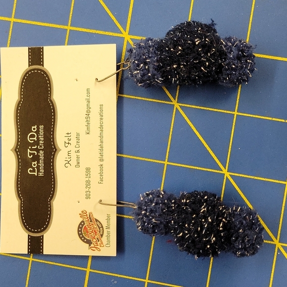 Fuzz Ball Earrings Blues - Picture 1 of 1